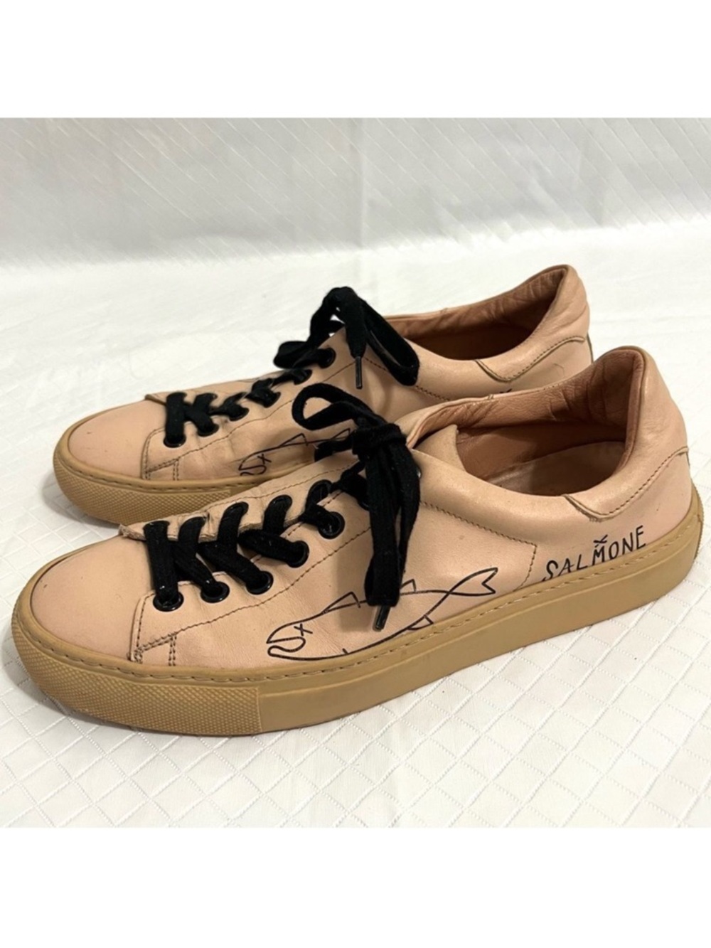 Bibliotek Salmone Fish Tan Leather Low Top Sneakers Made in Italy Size 37